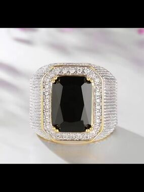 Black opal square cut 3.2CT ring with 14kt gold plating and clear swarovski #359